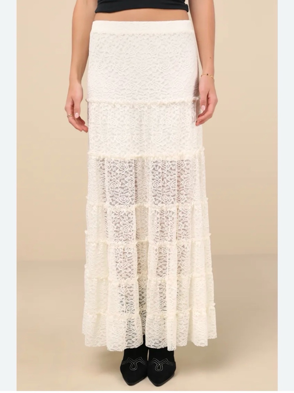 Lace Tiered Maxi Skirt - White